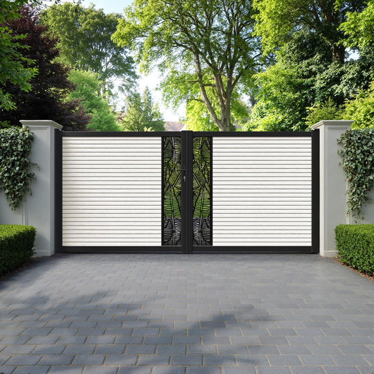 Hudson Feather Straight Top Driveway Gate - Light Stone - Middle Screen