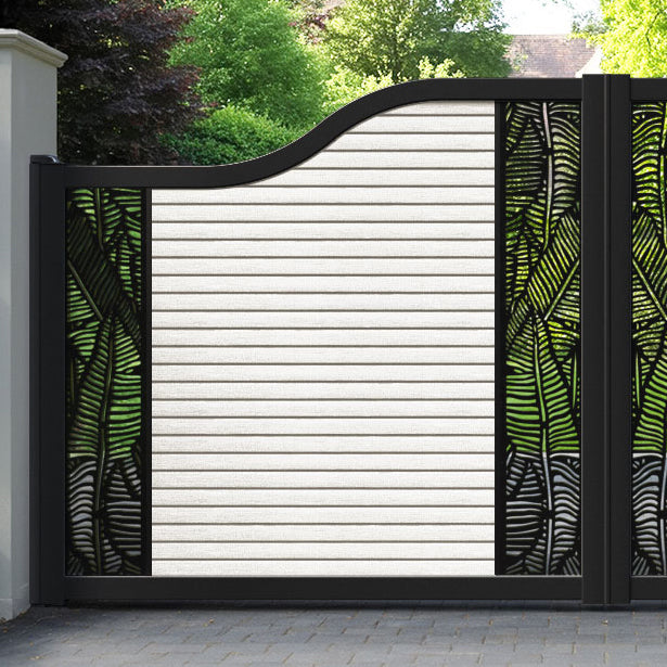 Hudson Feather Curved Top Driveway Gate - Light Stone - Middle & End Screen