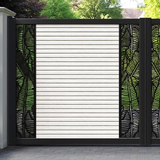 Hudson Feather Straight Top Driveway Gate - Light Stone - Middle & End Screen