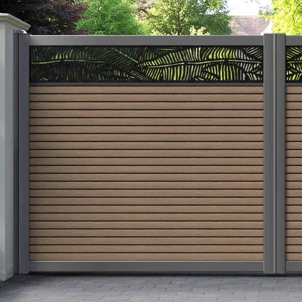 Hudson Feather Straight Top Driveway Gate - Teak - Top Screen