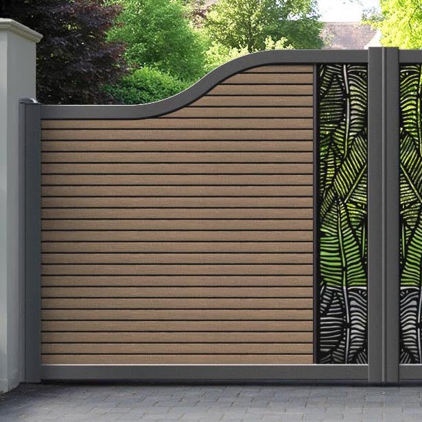 Hudson Feather Curved Top Driveway Gate - Teak - Middle Screen