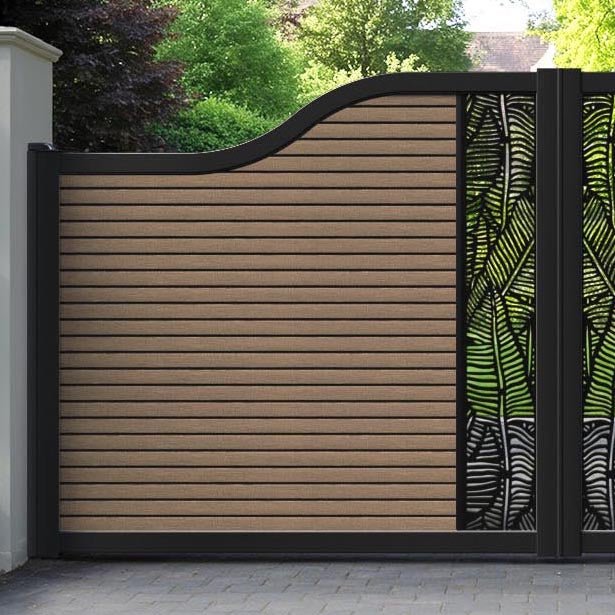 Hudson Feather Curved Top Driveway Gate - Teak - Middle Screen