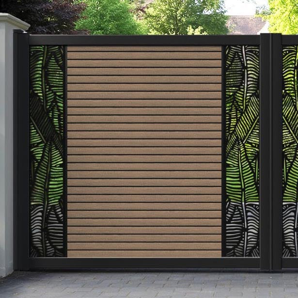Hudson Feather Straight Top Driveway Gate - Teak - Middle & End Screen