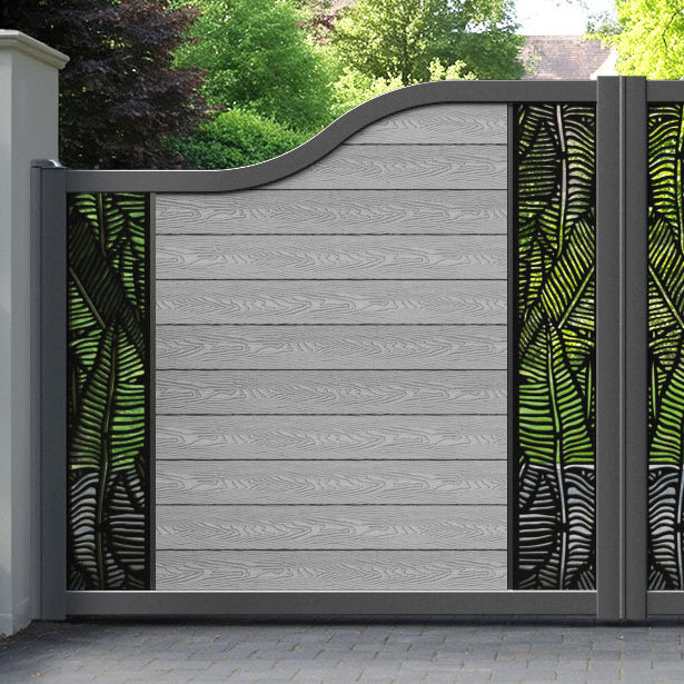 Classic Feather Curved Top Driveway Gate - Light Grey - Middle & End Screen