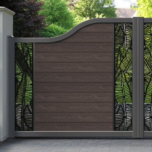 Classic Feather Curved Top Driveway Gate - Mid Brown - Middle & End Screen