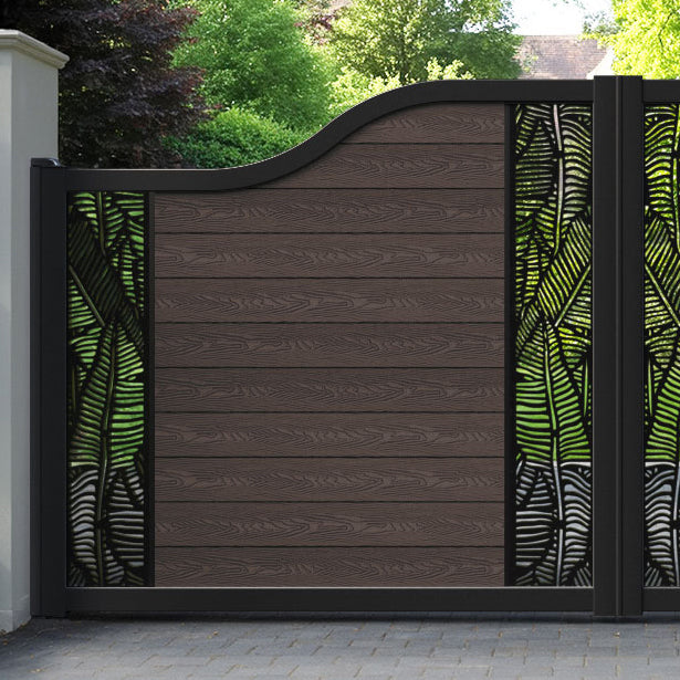 Classic Feather Curved Top Driveway Gate - Mid Brown - Middle & End Screen