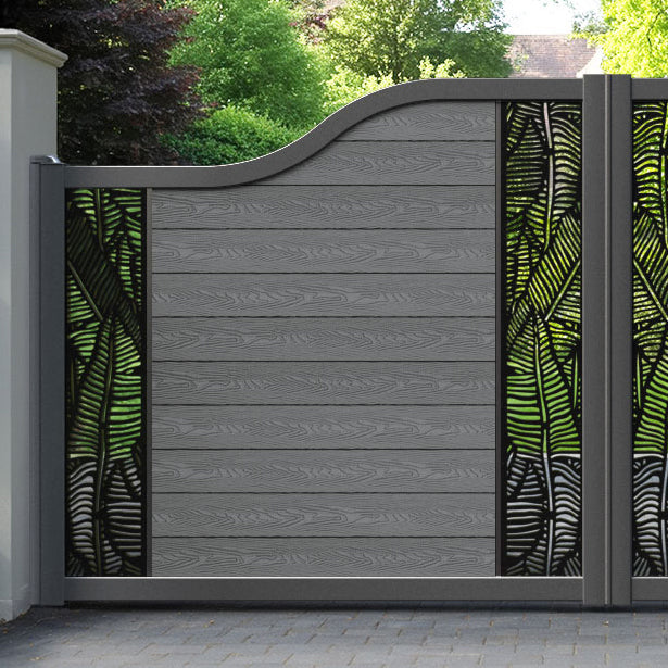 Classic Feather Curved Top Driveway Gate - Mid Grey - Middle & End Screen