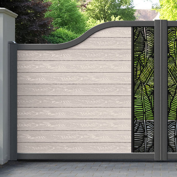 Classic Feather Curved Top Driveway Gate - Mid Stone - Middle Screen