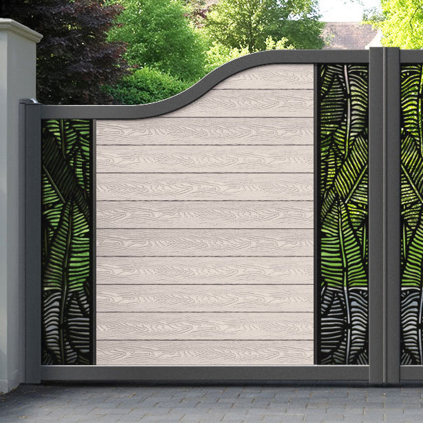 Classic Feather Curved Top Driveway Gate - Mid Stone - Middle & End Screen