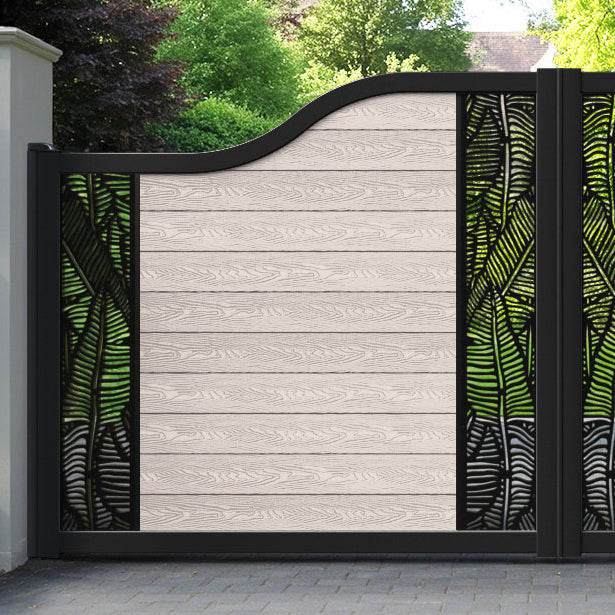 Classic Feather Curved Top Driveway Gate - Mid Stone - Middle & End Screen