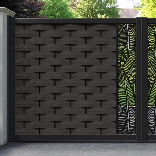 Ripple Feather Straight Top Driveway Gate - Dark Oak - Middle Screen