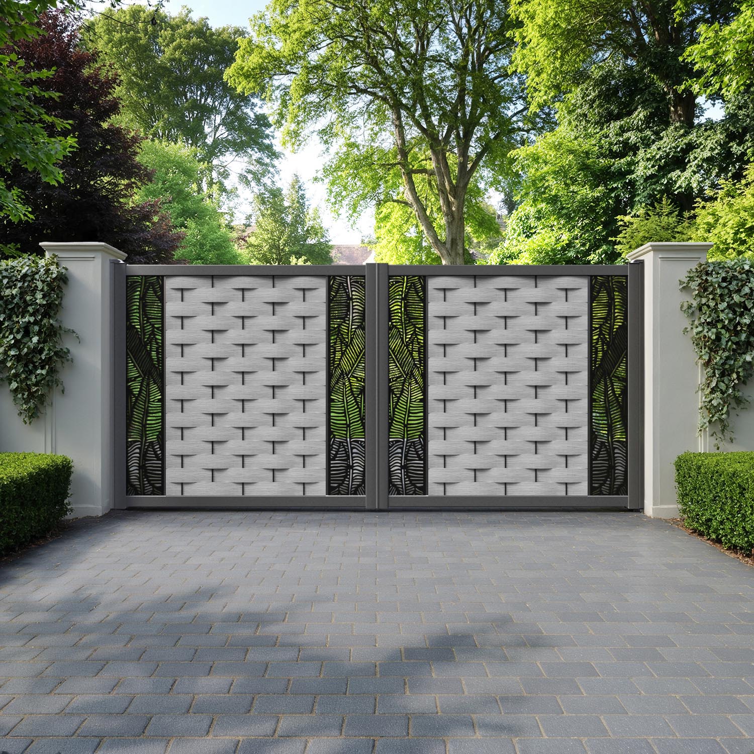 Ripple Feather Straight Top Driveway Gate - Light Grey - Middle & End Screen