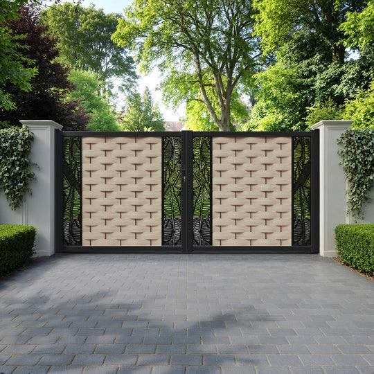 Ripple Feather Straight Top Driveway Gate - Light Oak- Middle & End Screen