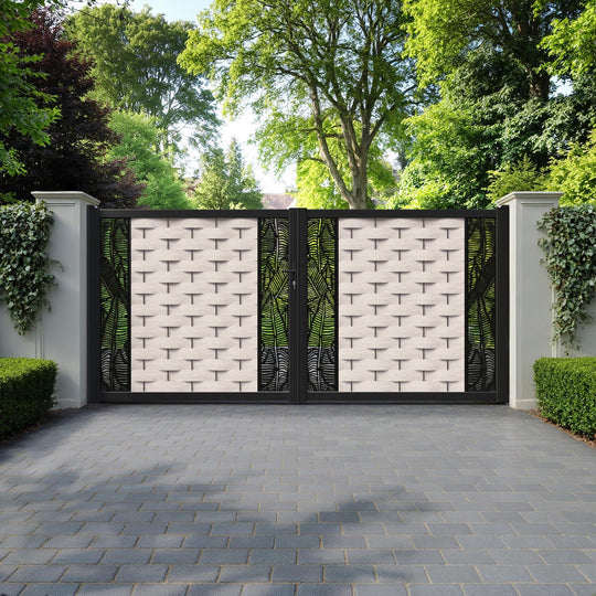 Ripple Feather Straight Top Driveway Gate - Mid Stone - Middle & End Screen