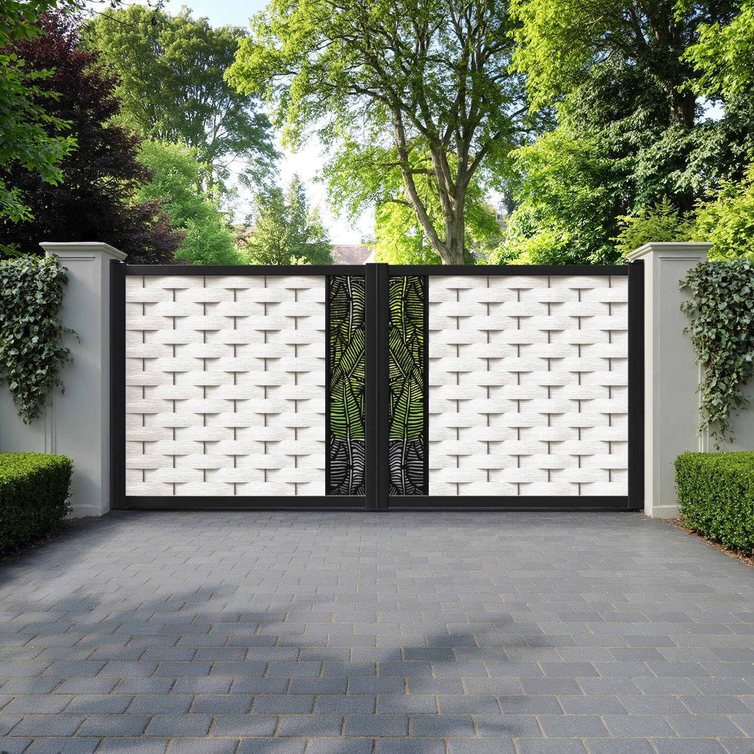 Ripple Feather Straight Top Driveway Gate - Light Stone - Middle Screen