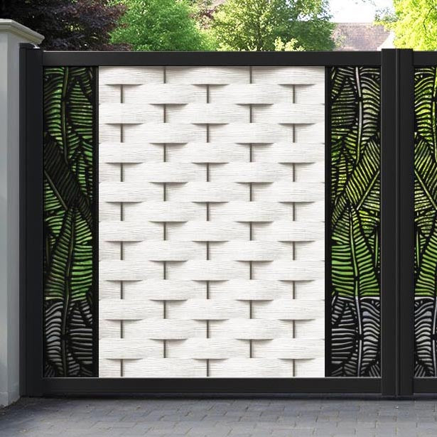 Ripple Feather Straight Top Driveway Gate - Light Stone - Middle & End Screen