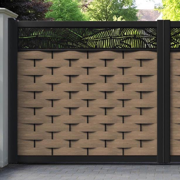 Ripple Feather Straight Top Driveway Gate - Teak - Top Screen