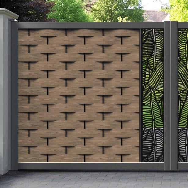 Ripple Feather Straight Top Driveway Gate - Teak - Middle Screen