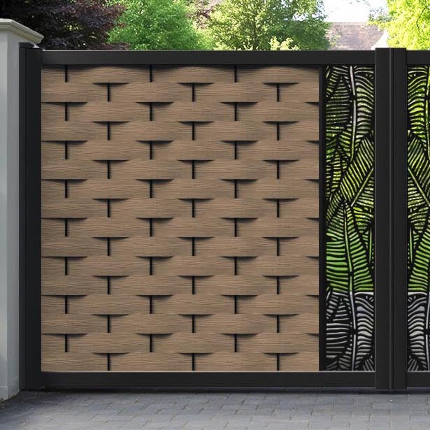 Ripple Feather Straight Top Driveway Gate - Teak - Middle Screen