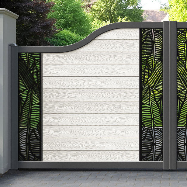 Classic Feather Curved Top Driveway Gate - Light Stone - Middle & End Screen