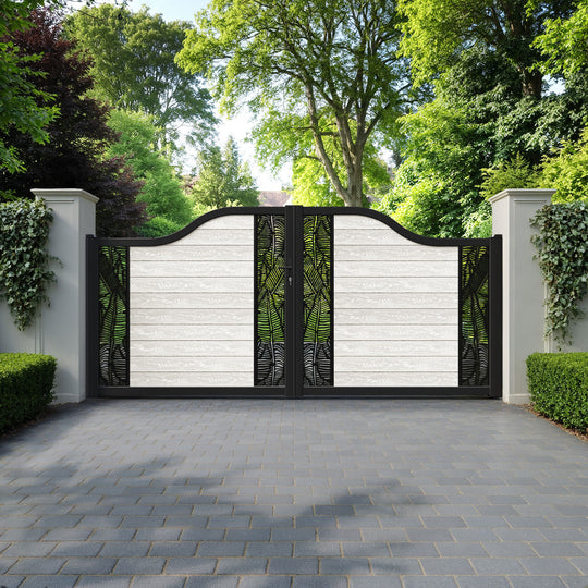Classic Feather Curved Top Driveway Gate - Light Stone - Middle & End Screen