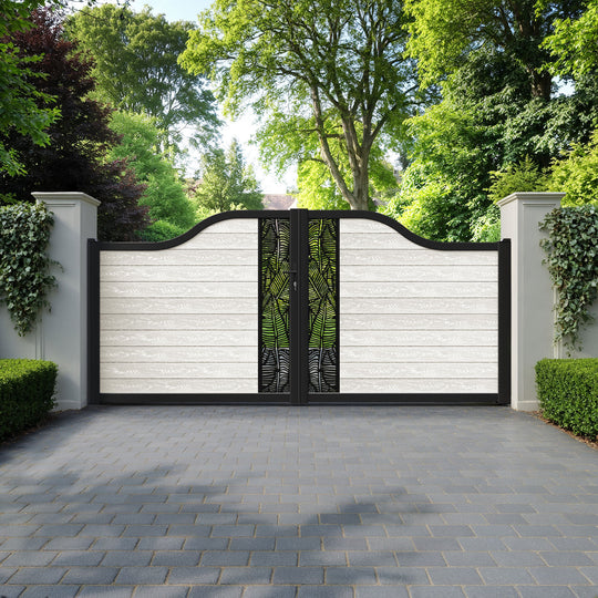 Classic Feather Curved Top Driveway Gate - Light Stone - Middle Screen