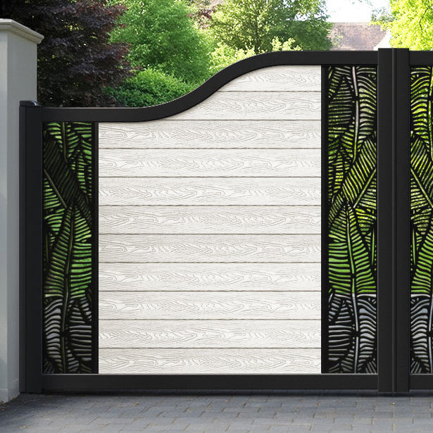 Classic Feather Curved Top Driveway Gate - Light Stone - Middle & End Screen