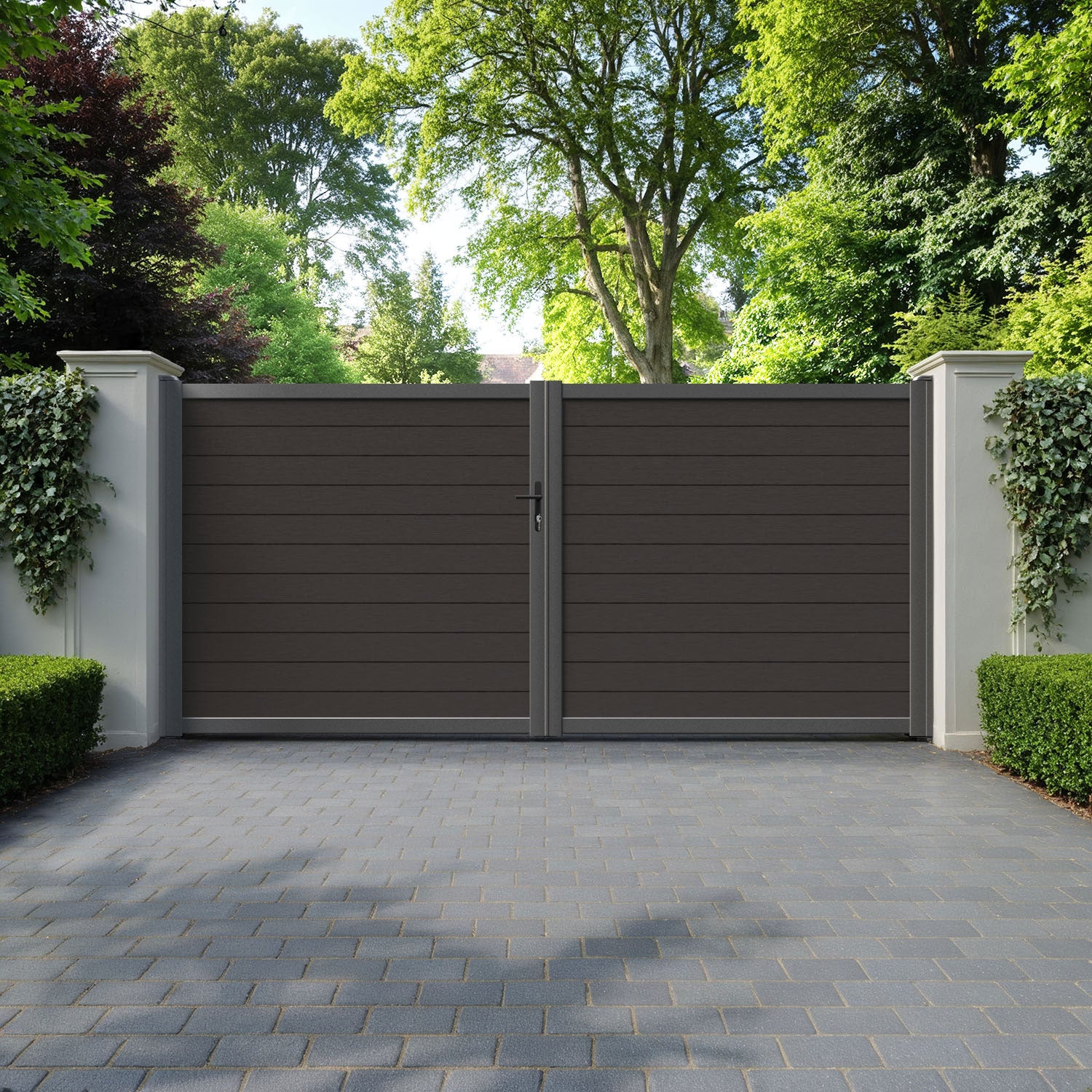 Fusion Dark Oak Straight Top Driveway Gate