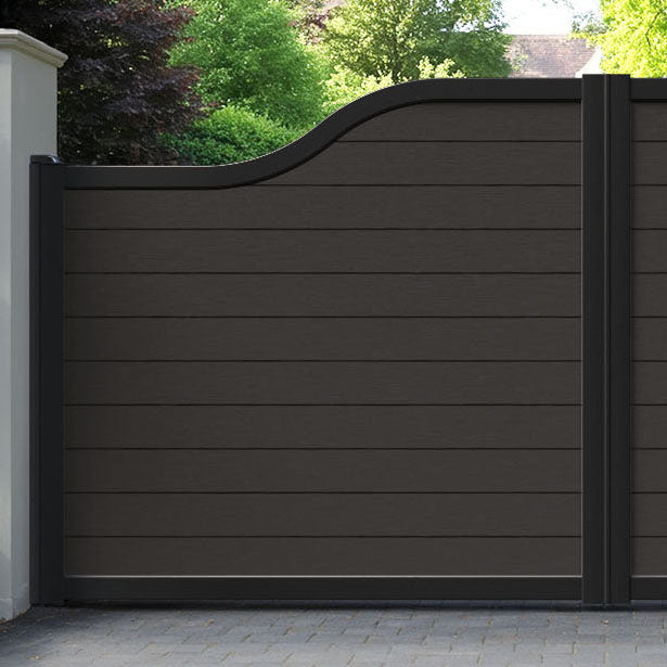 Fusion Dark Oak Curved Top Driveway Gate