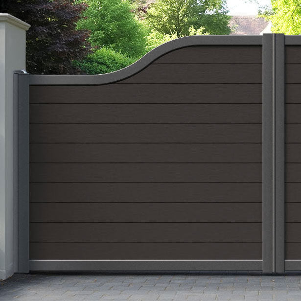 Fusion Dark Oak Curved Top Driveway Gate