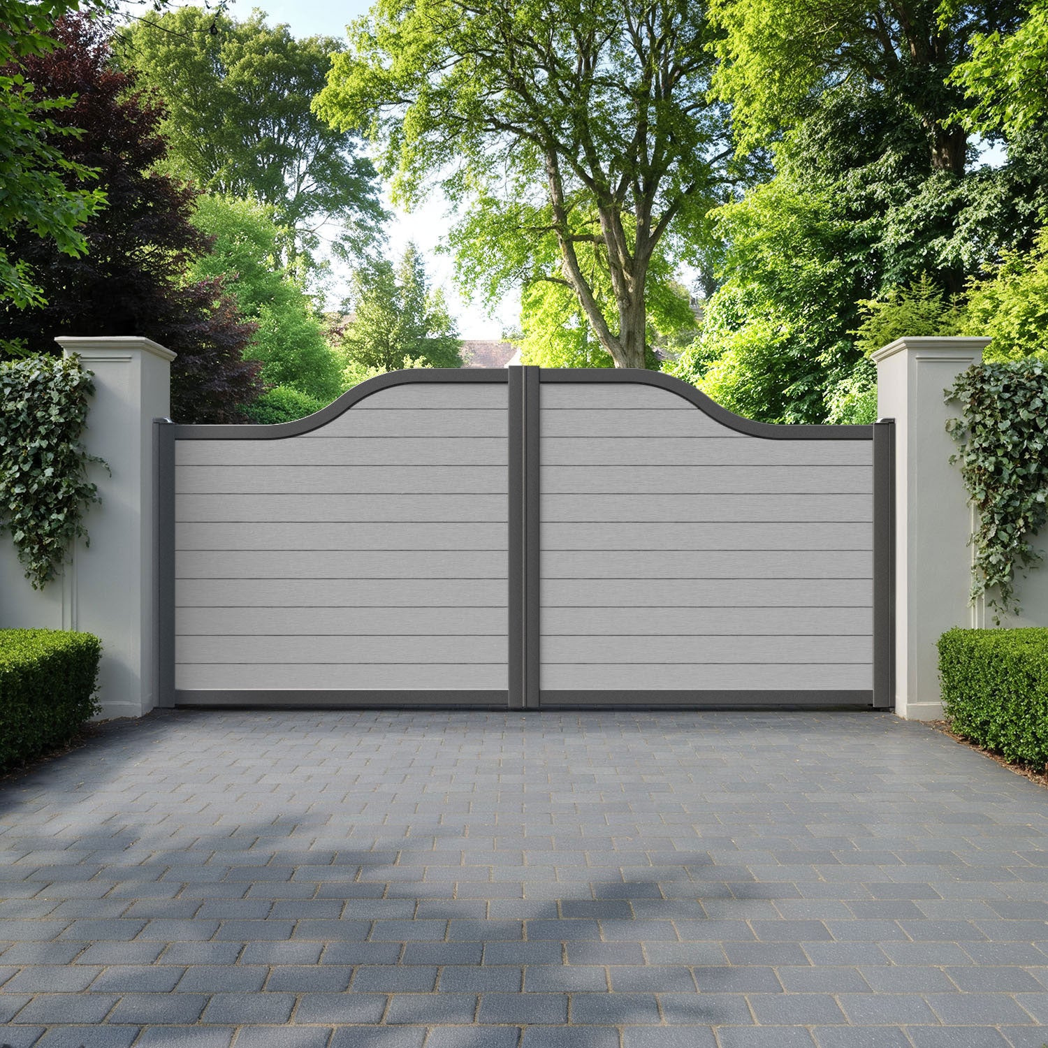 Fusion Light Grey Curved Top - Driveway Gate