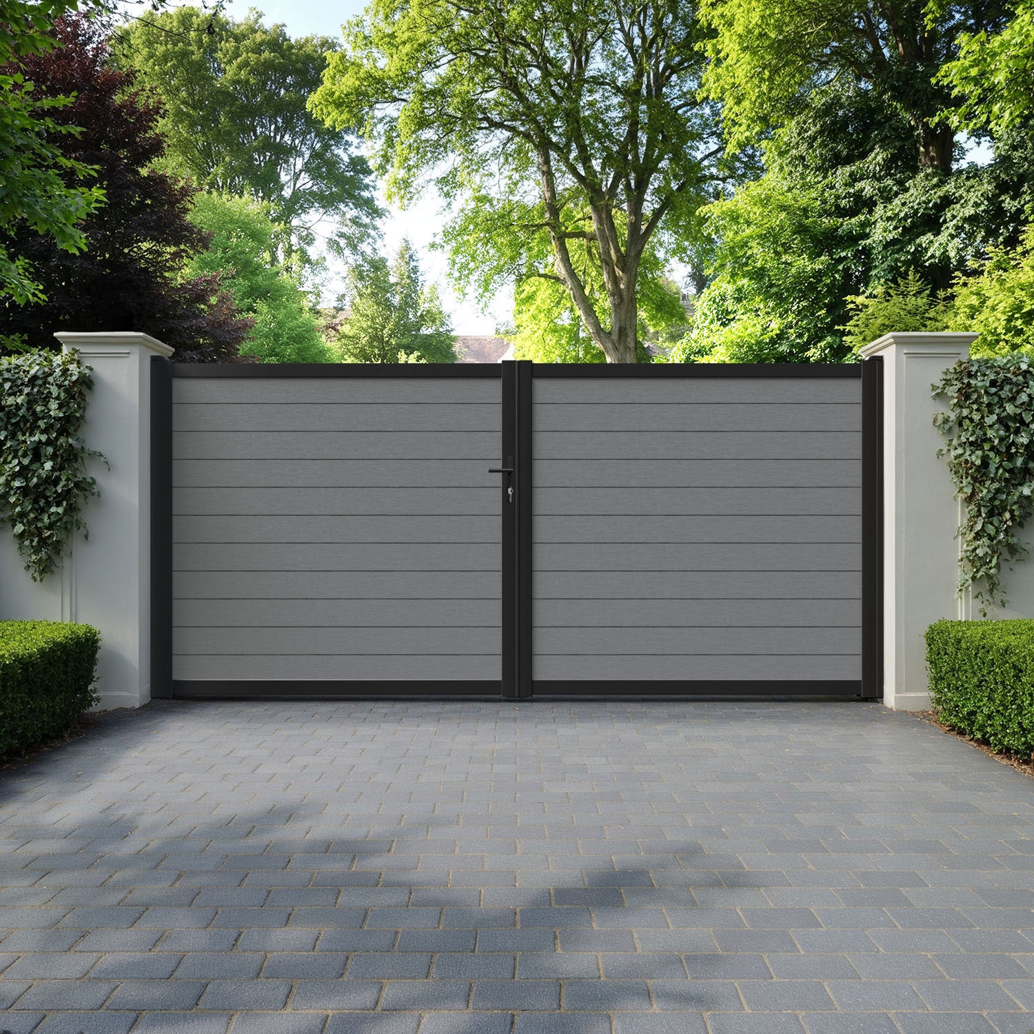 Fusion Mid Grey Straight Top Driveway Gate