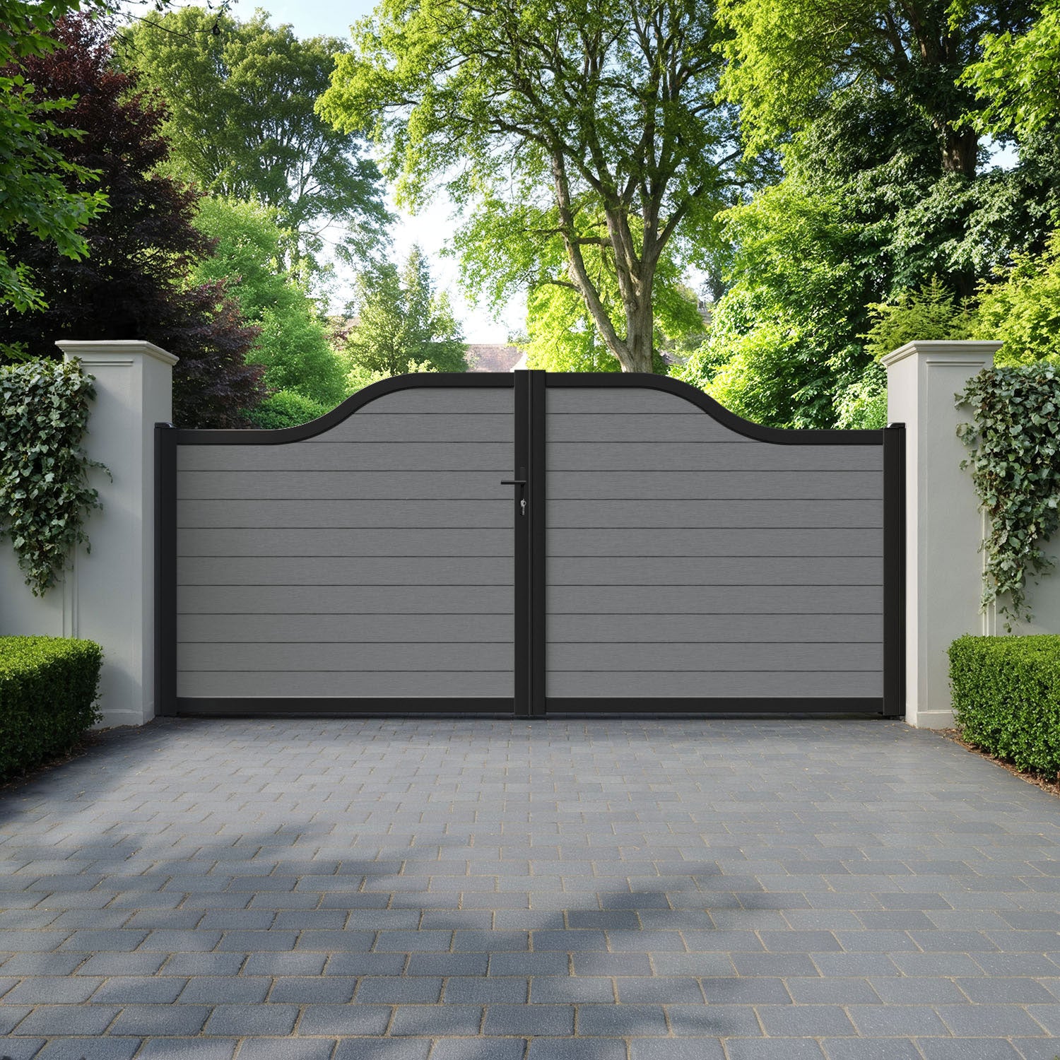 Fusion Mid Grey Curved Top Driveway Gate