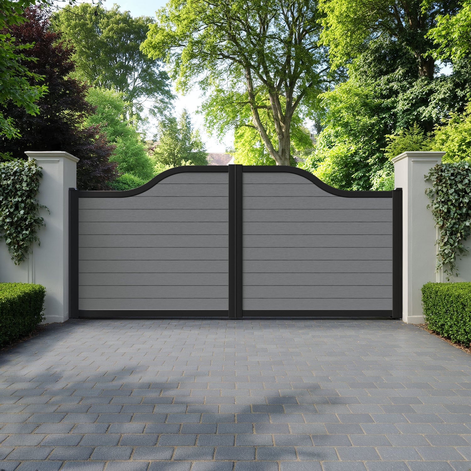 Fusion Mid Grey Curved Top Driveway Gate