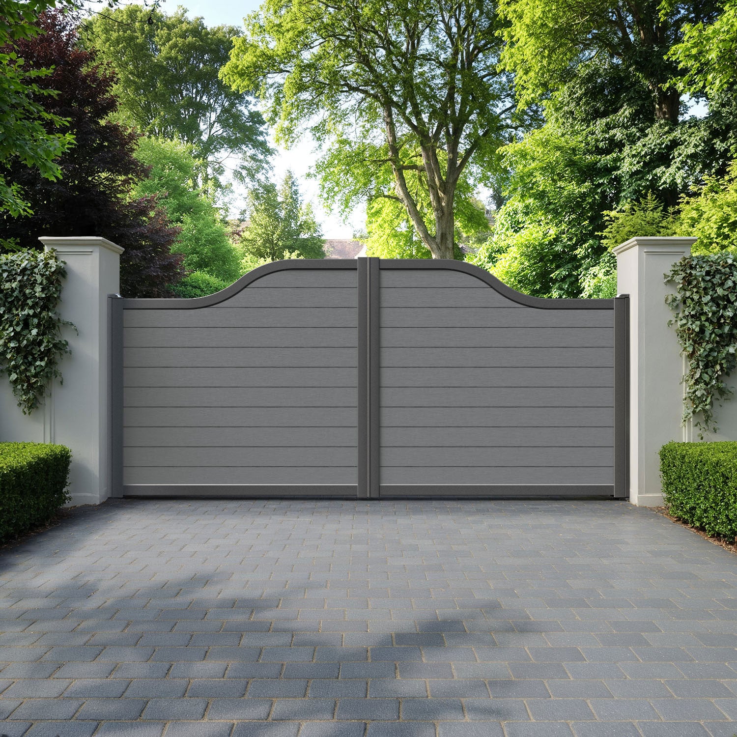 Fusion Mid Grey Curved Top Driveway Gate