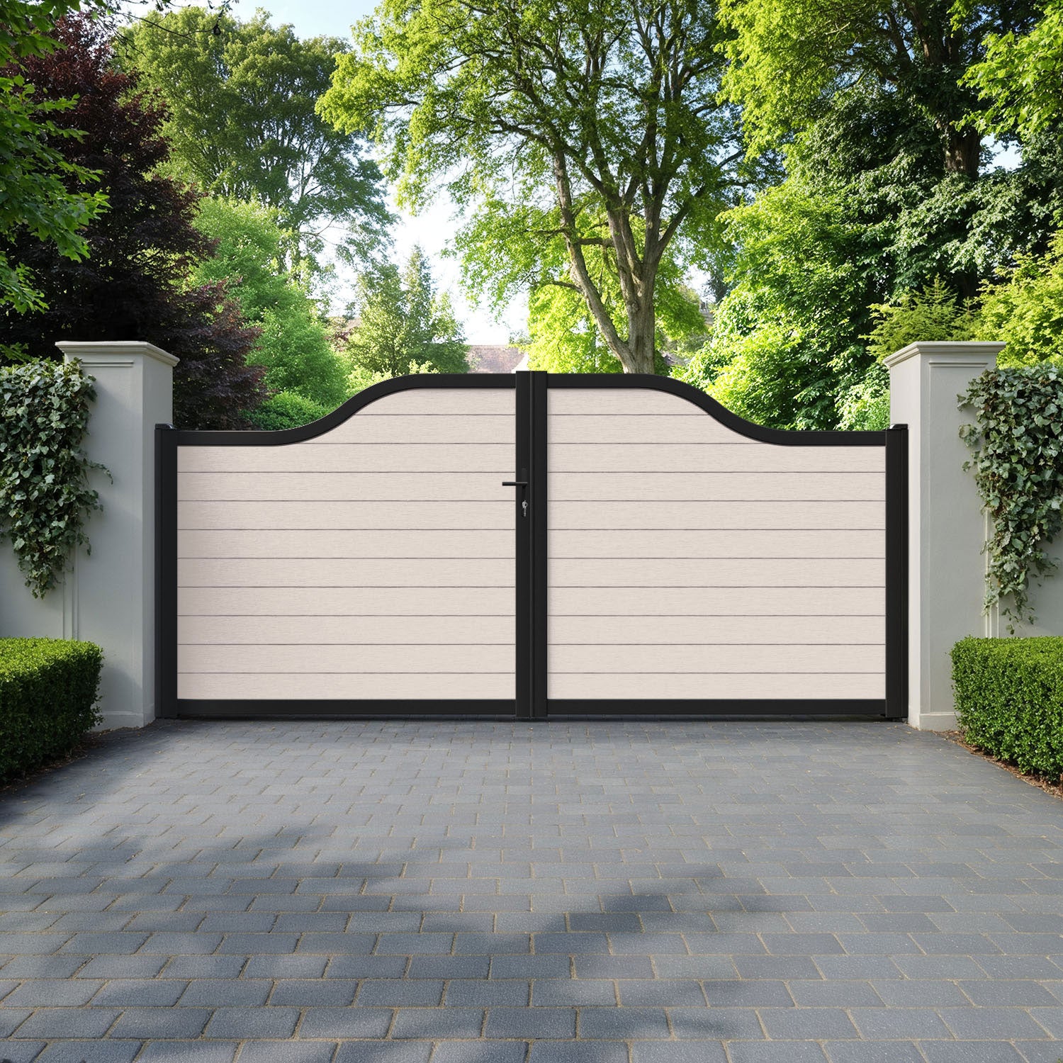 Fusion Mid Stone Curved Top Driveway Gate