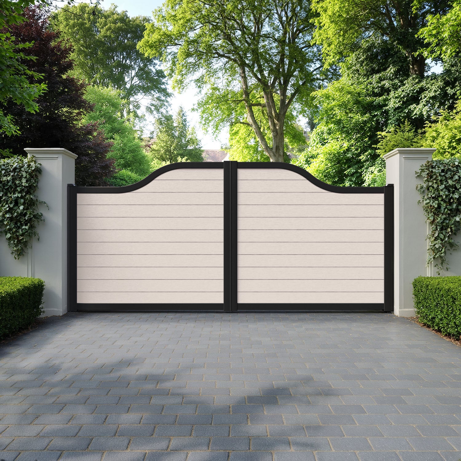 Fusion Mid Stone Curved Top Driveway Gate