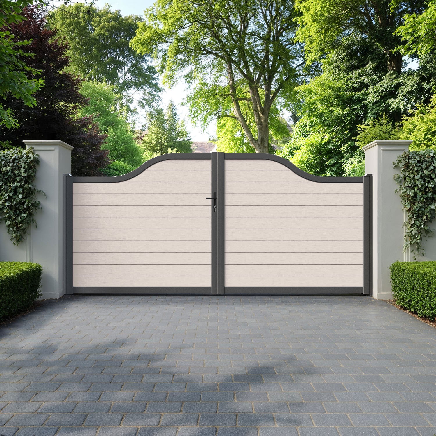 Fusion Mid Stone Curved Top Driveway Gate