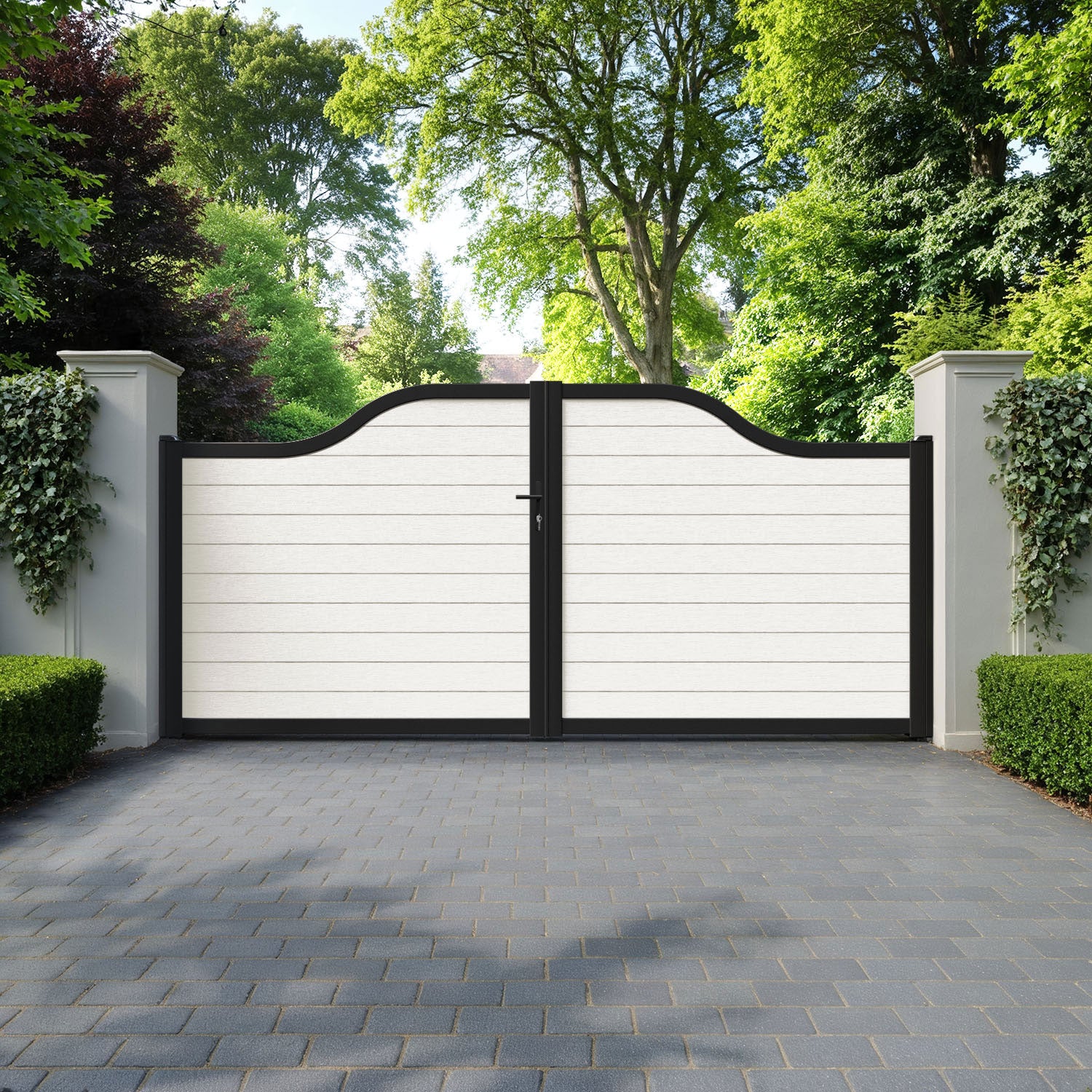 Fusion Light Stone Curved Top Driveway Gate