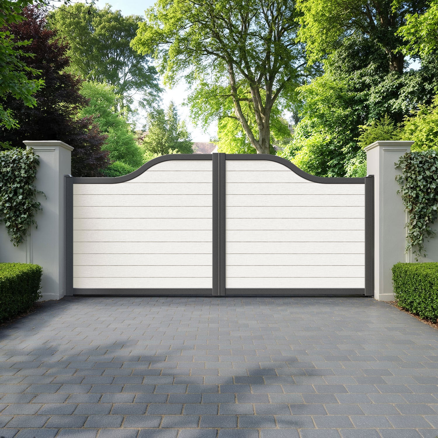 Fusion Light Stone Curved Top Driveway Gate