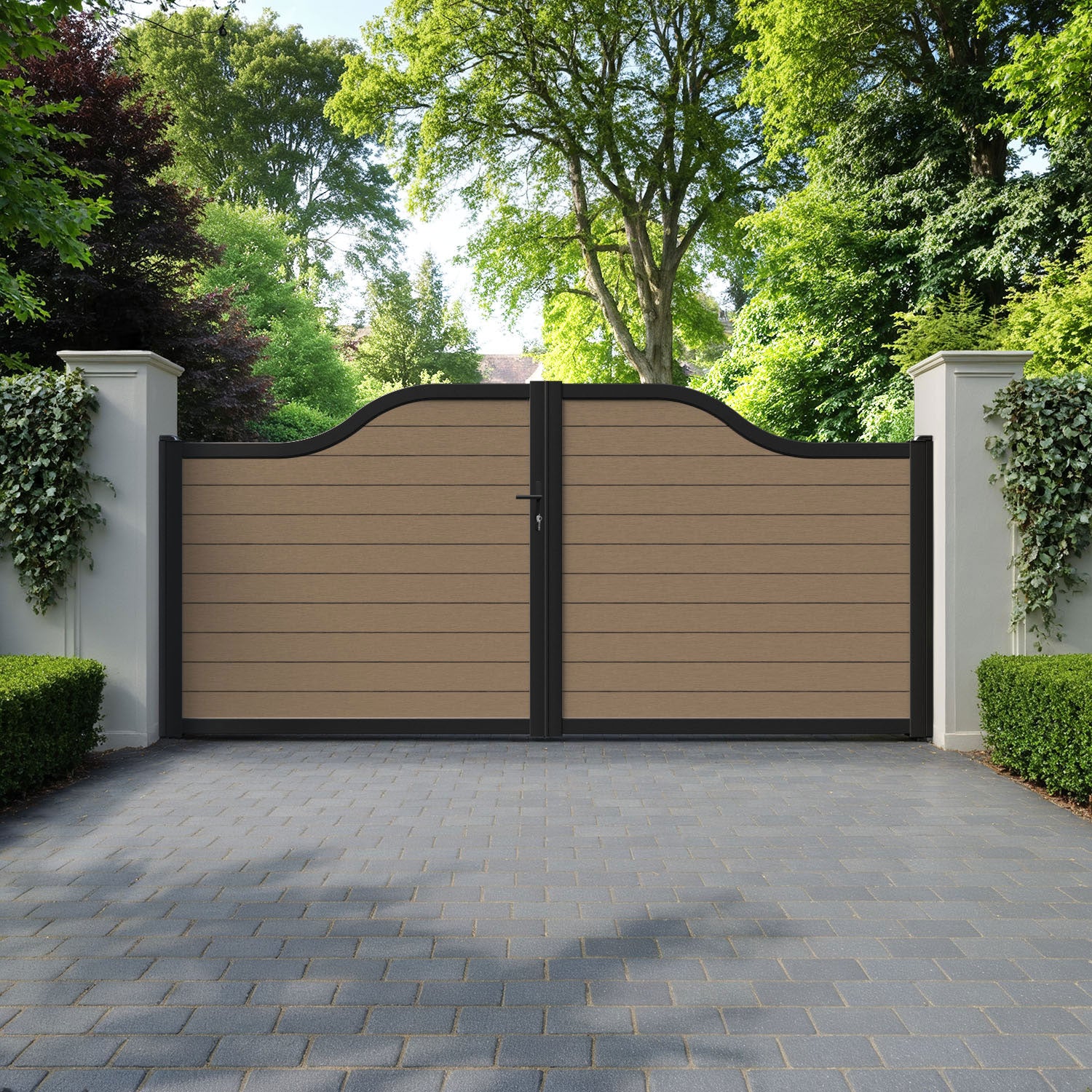 Fusion Teak Curved Top Driveway Gate