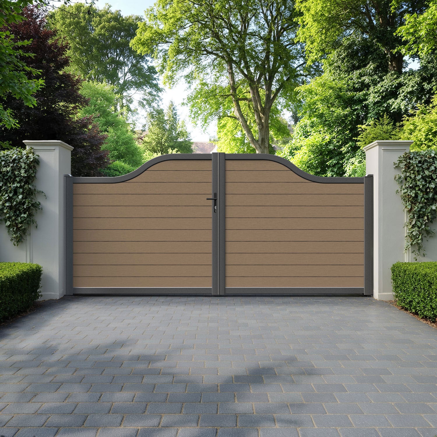 Fusion Teak Curved Top Driveway Gate