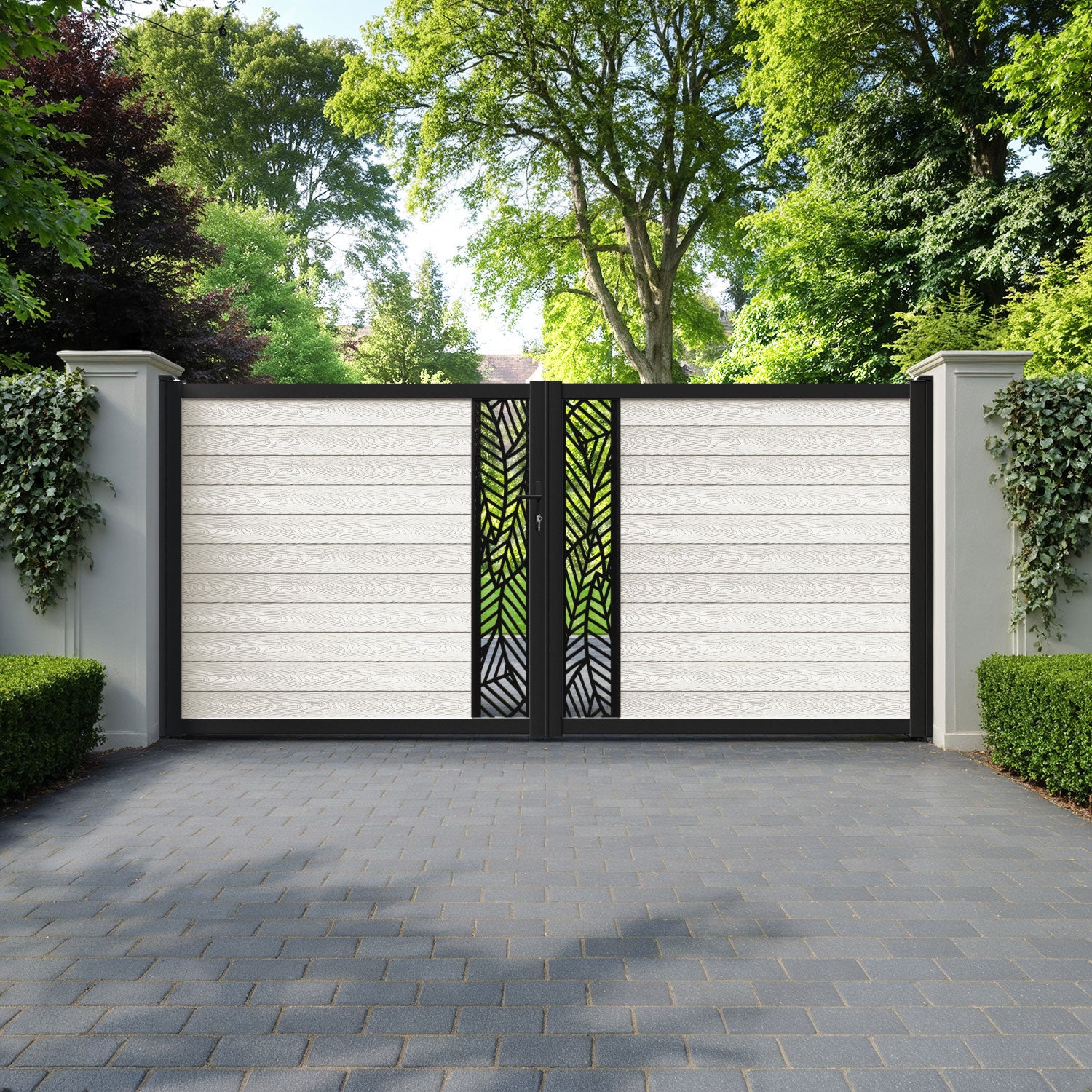 Classic Habitat Straight Top Driveway Gate - Light Stone - Middle Screen
