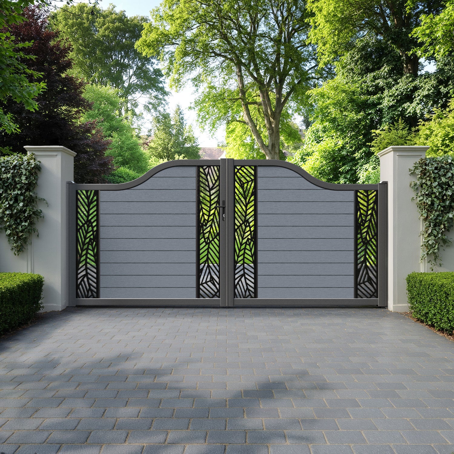 Fusion Habitat Curved Top Driveway Gate - Anthracite - Middle & End Screen