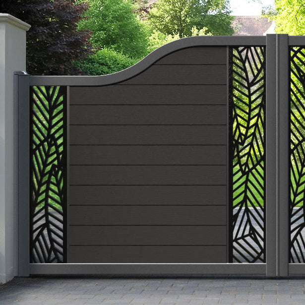 Fusion Habitat Curved Top Driveway Gate - Dark Oak - Middle & End Screen