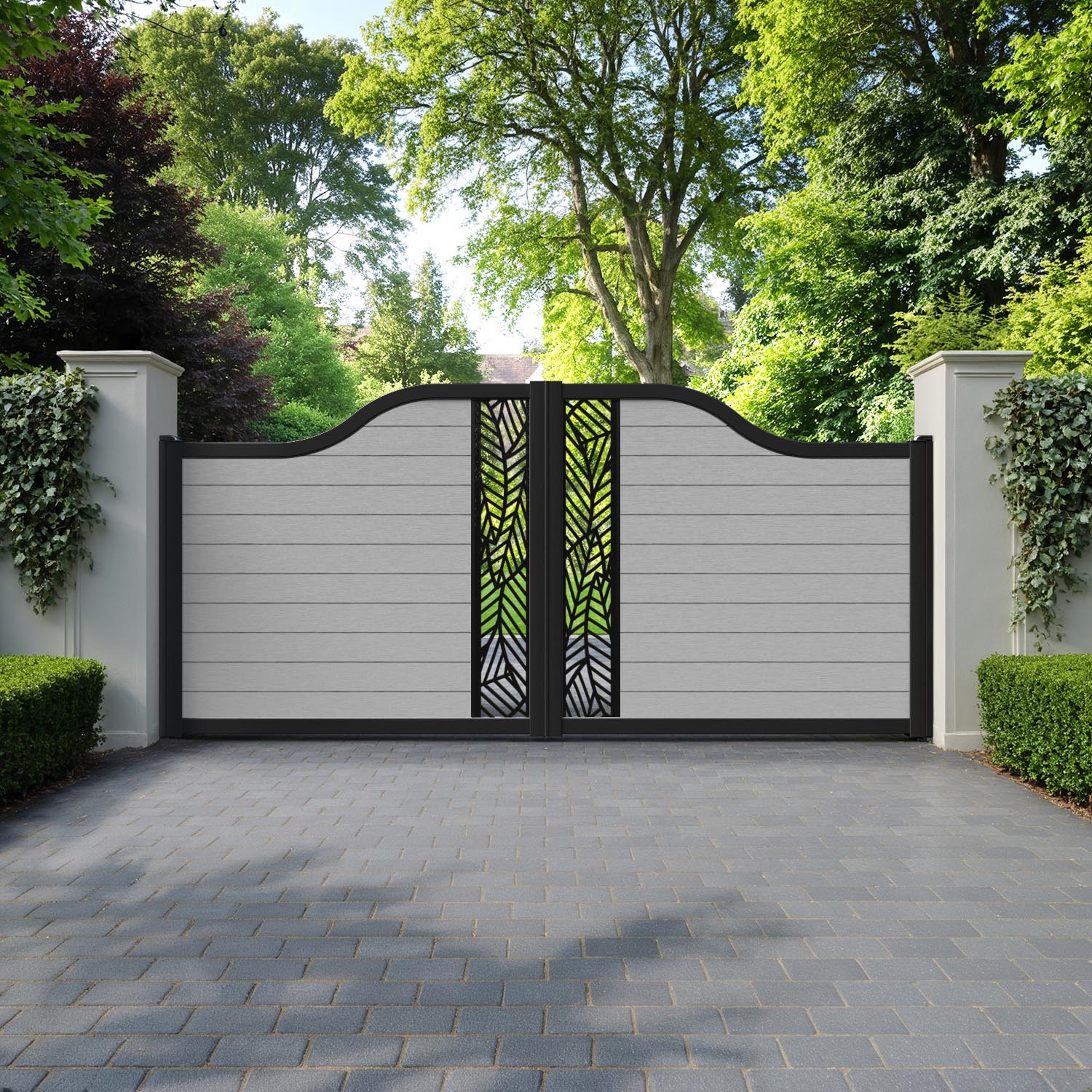 Fusion Habitat Curved Top Driveway Gate - Light Grey - Middle Screen