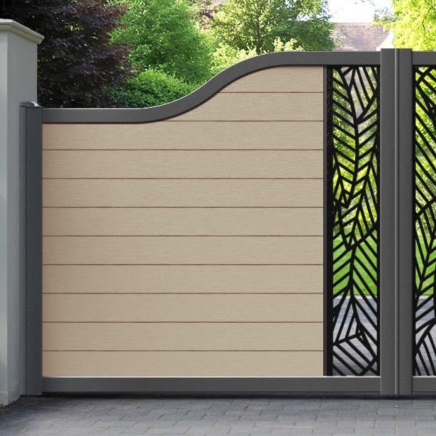Fusion Habitat Curved Top Driveway Gate - Light Oak - Middle Screen