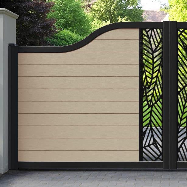 Fusion Habitat Curved Top Driveway Gate - Light Oak - Middle Screen