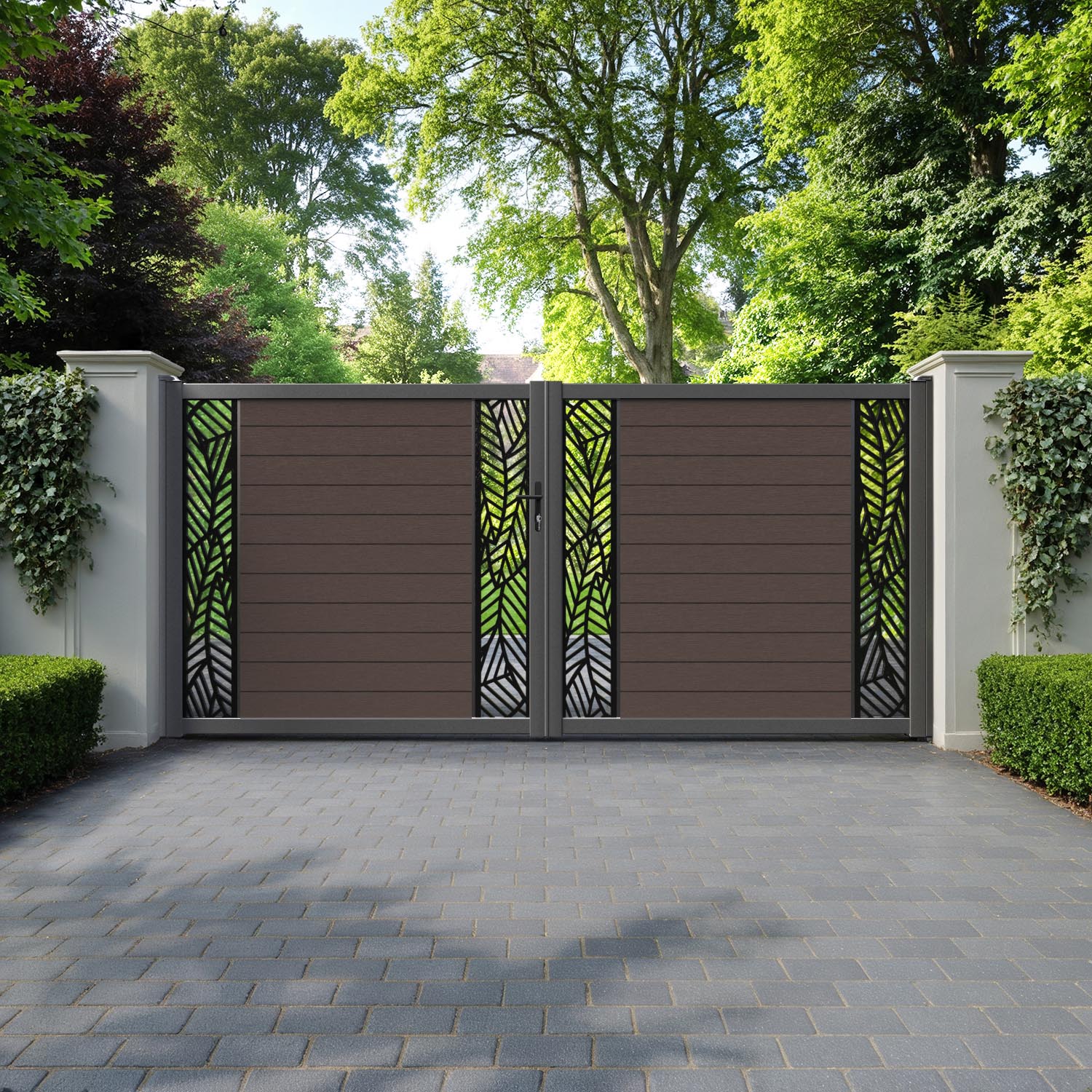 Fusion Habitat Straight Top Driveway Gate - Mid Brown - Middle & End Screen