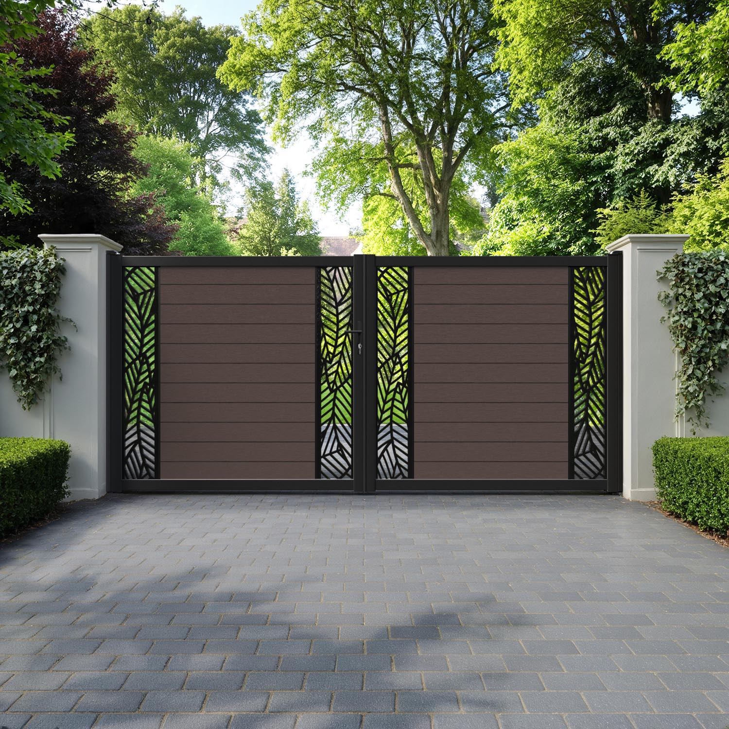 Fusion Habitat Straight Top Driveway Gate - Mid Brown - Middle & End Screen